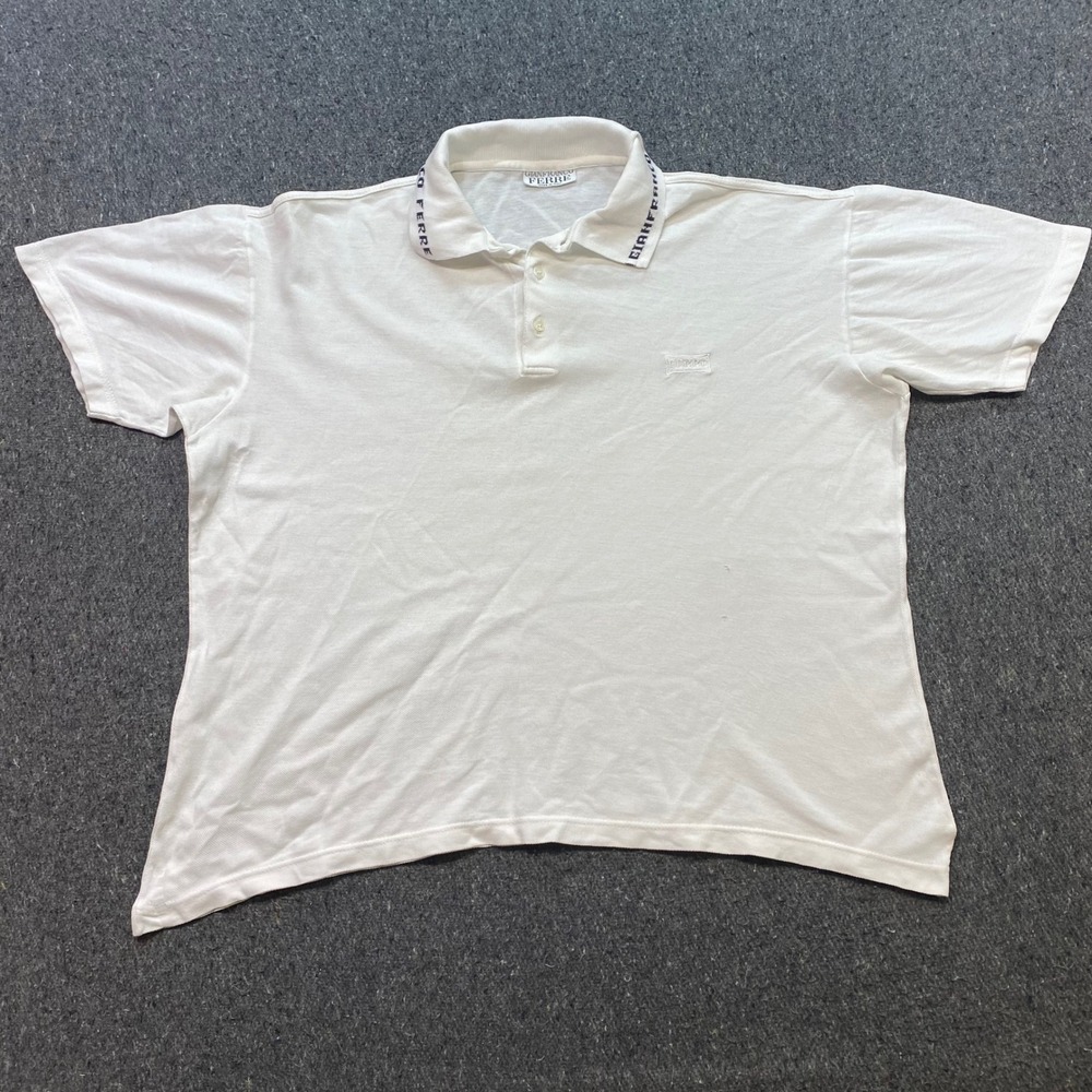 Gianfranco Ferre Polo Shirt Sz XL Mens White Designer 90s Branded Collar Italy